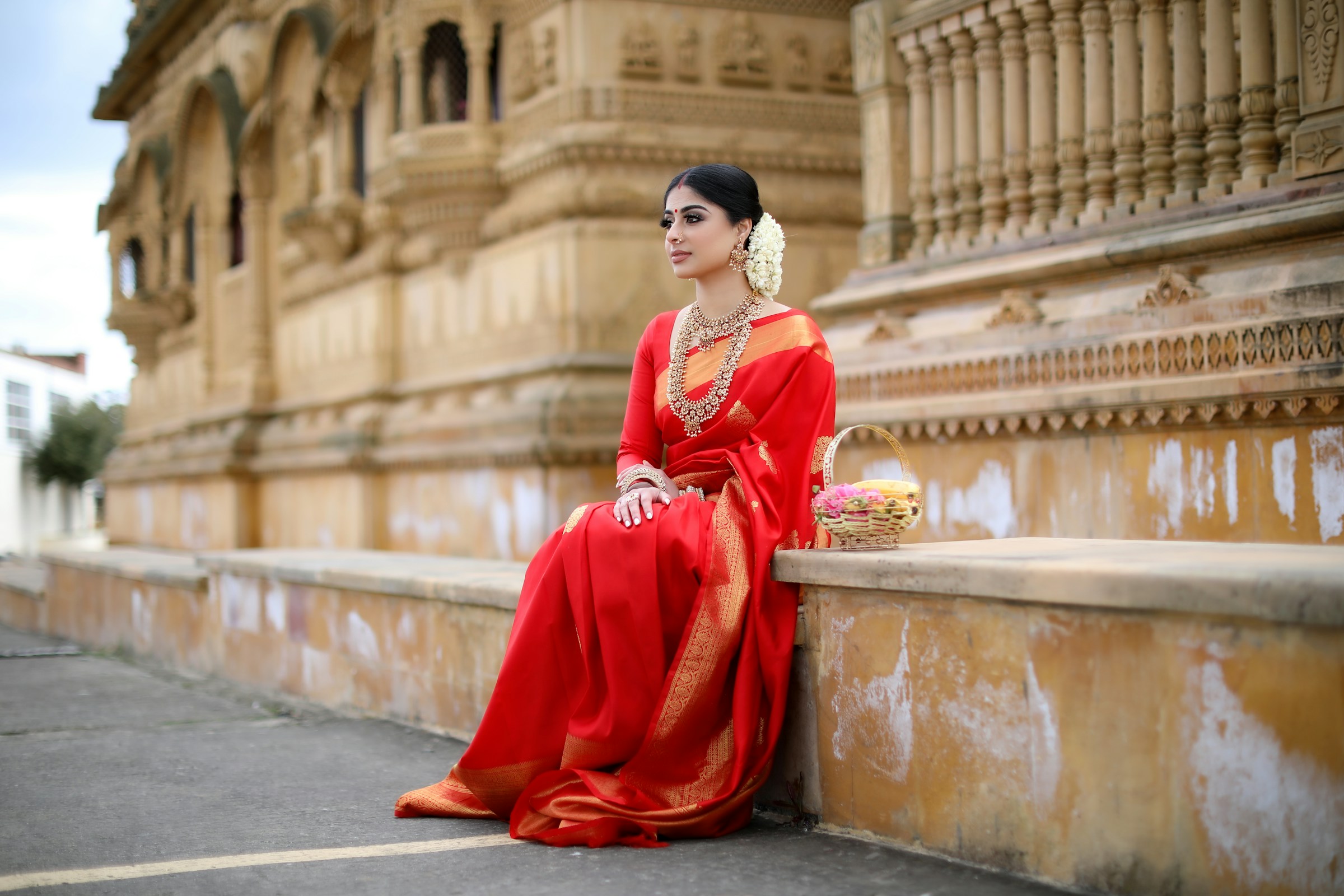Snehal Fashion Studio — a bridal silk saree with gold zari border